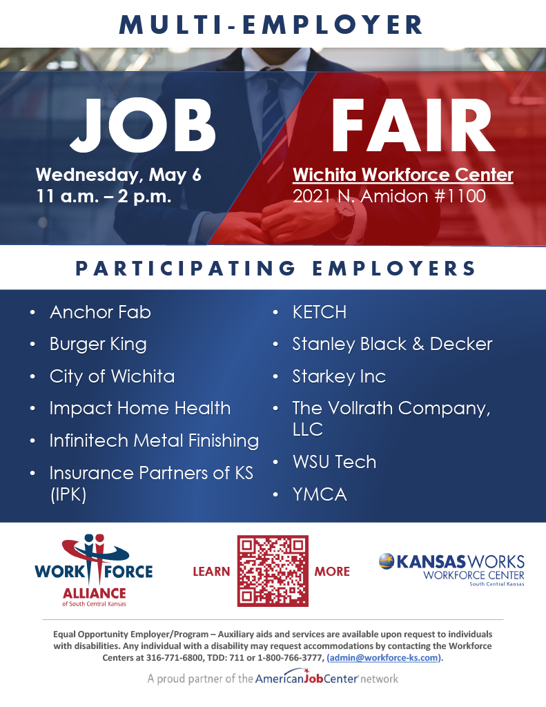 Multi-Employer Job Fair Wednesday, May 6, 11 a.m. - 2 p.m. at the Wichita Workforce Center